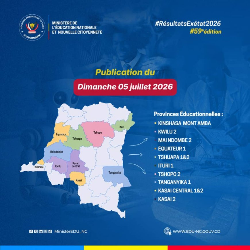 ‎EXETAT 2026 : les résultats de Kinshasa Mont Amba et onze autres provinces éducationnelles seront connus ce dimanche